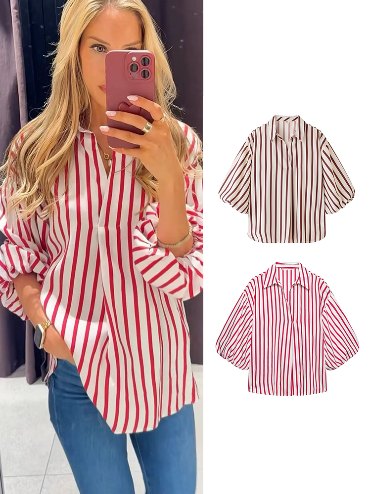 Vintage Fashion Fabrics - TFMLN Striped Shirts For Women Vintage