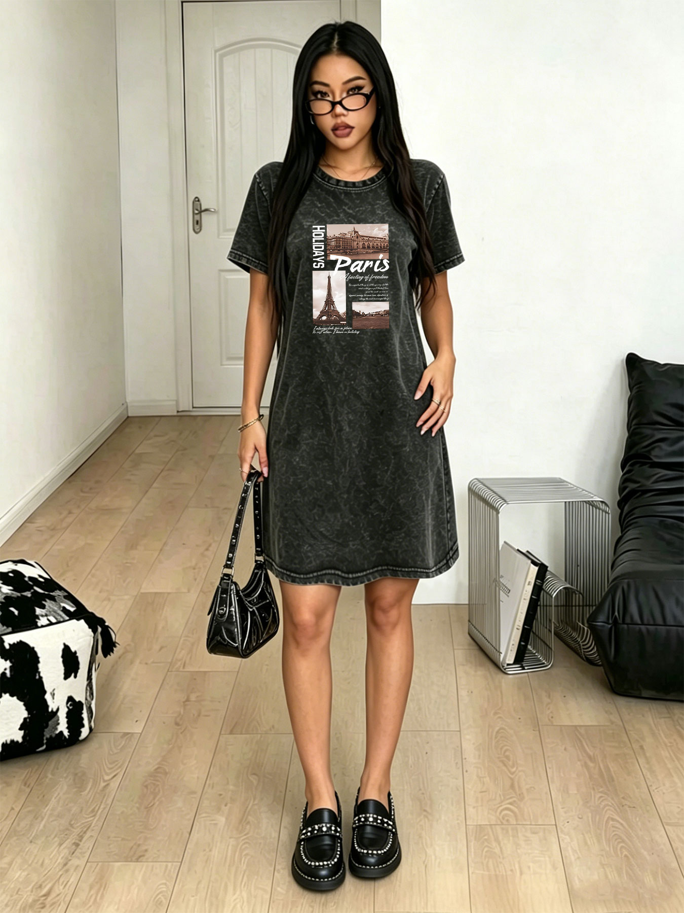 Vintage Fashion In Paris - Women's washed vintage T-shirt dress, fashion
