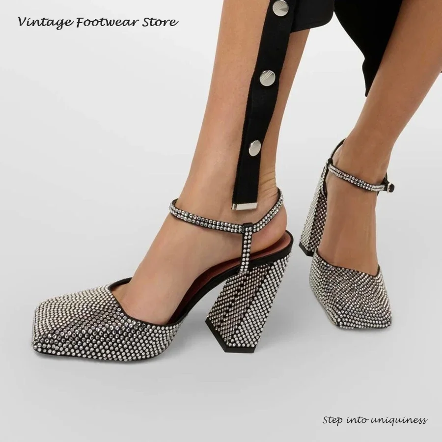 Vintage Fashion Heels - Vintage Crystal Embellished Pumps Summer Square