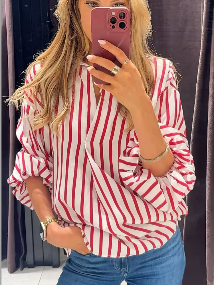 TFMLN Striped Shirts For Women - Vintage Fashion Fabrics ulasan dan harga
