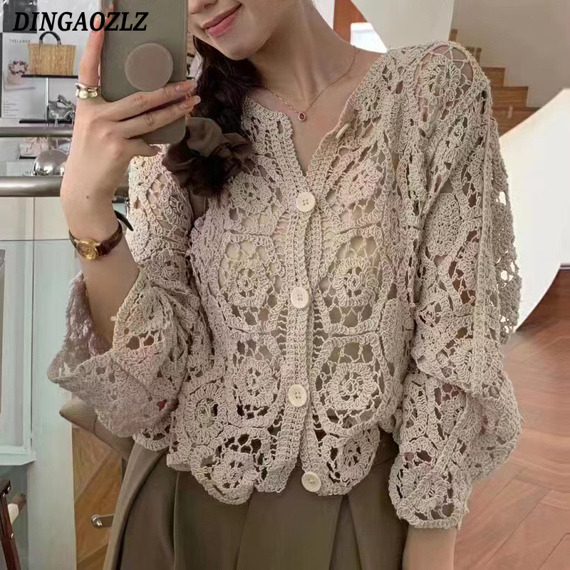 Retro Hook Flower Hollow Out T - Vintage Fashion Postcards ulasan dan harga