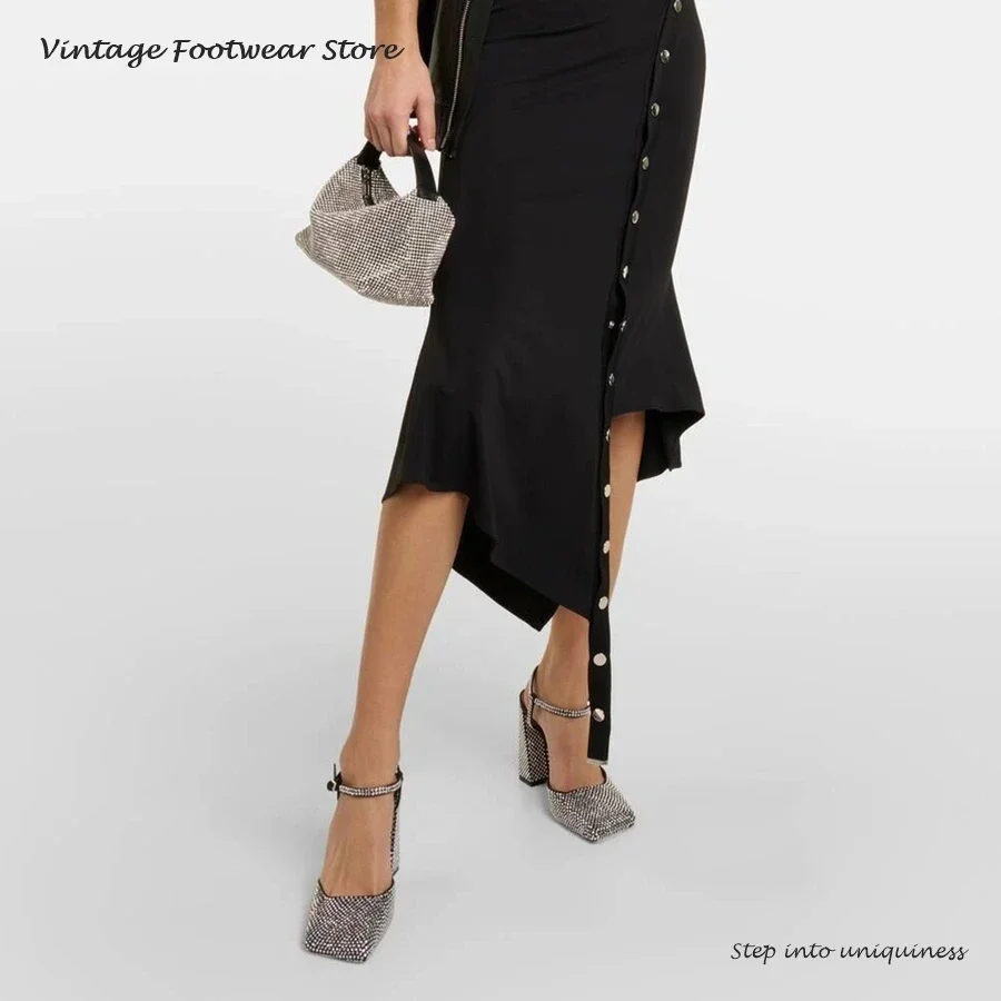 Vintage Crystal Embellished Pu - Vintage Fashion Heels ulasan dan harga
