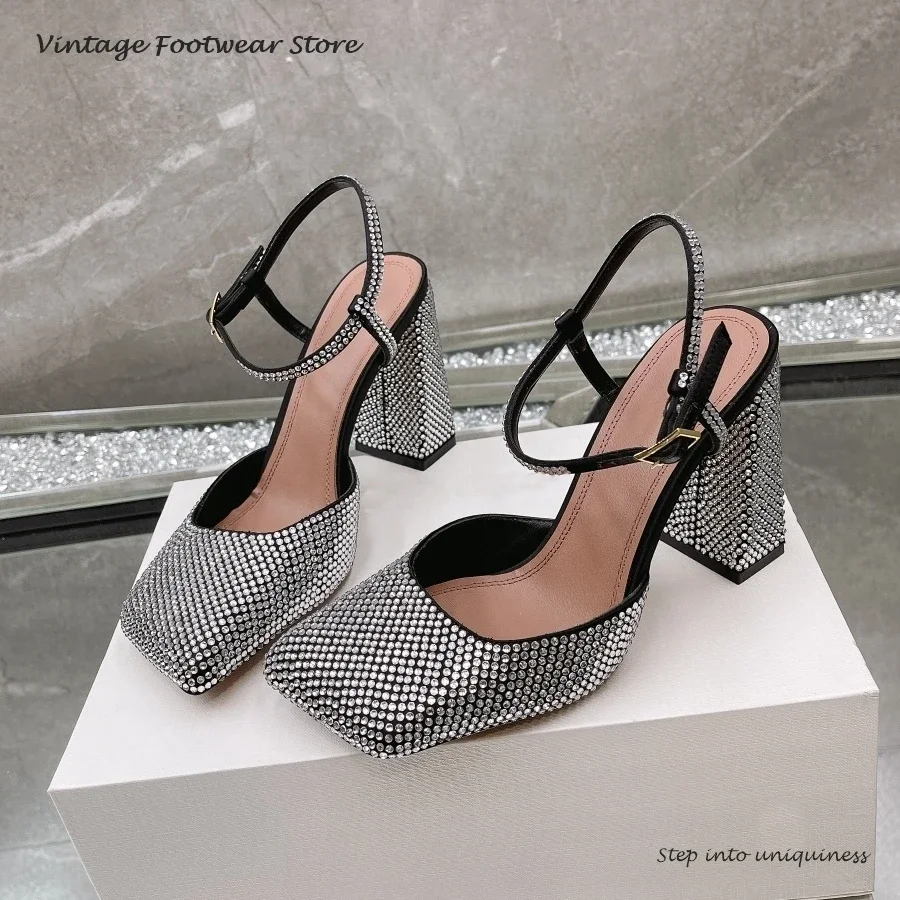 Vintage Crystal Embellished Pu - Vintage Fashion Heels ulasan dan harga