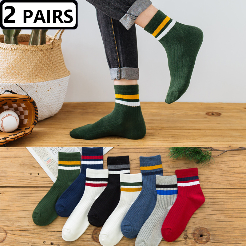 2 Pairs Men's Socks Striped Co - Vintage Fashion Eu ulasan dan harga