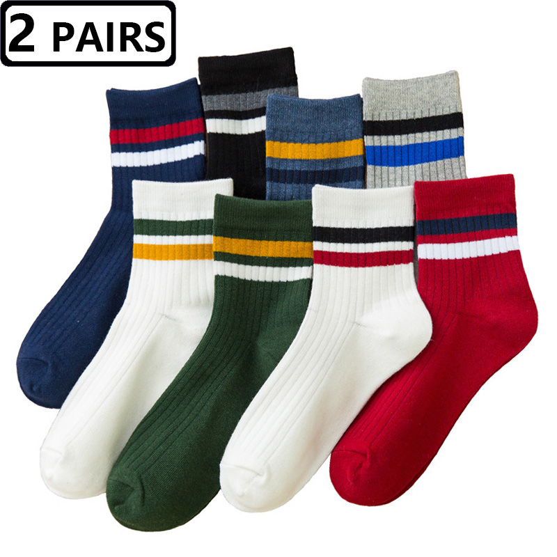 2 Pairs Men's Socks Striped Co - Vintage Fashion Eu ulasan dan harga