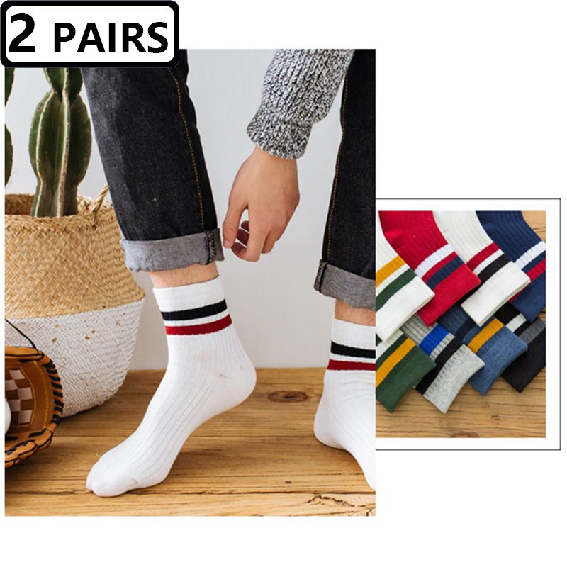 2 Pairs Men's Socks Striped Co - Vintage Fashion Eu ulasan dan harga