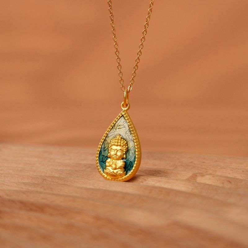 Medicine Buddha Enamel Necklac - Vintage Fashion Meaning ulasan dan harga